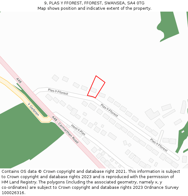 9, PLAS Y FFOREST, FFOREST, SWANSEA, SA4 0TG: Location map and indicative extent of plot