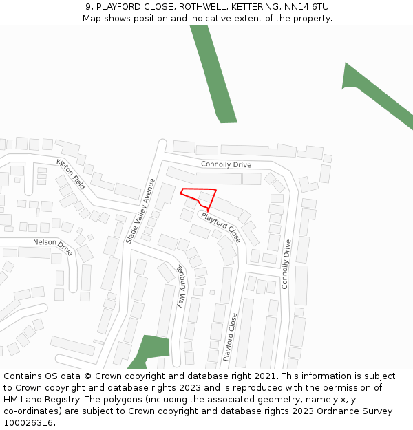 9, PLAYFORD CLOSE, ROTHWELL, KETTERING, NN14 6TU: Location map and indicative extent of plot