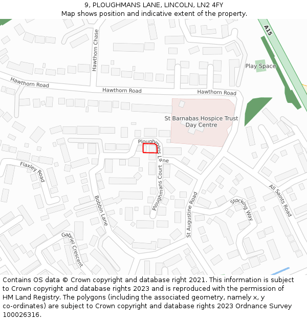 9, PLOUGHMANS LANE, LINCOLN, LN2 4FY: Location map and indicative extent of plot