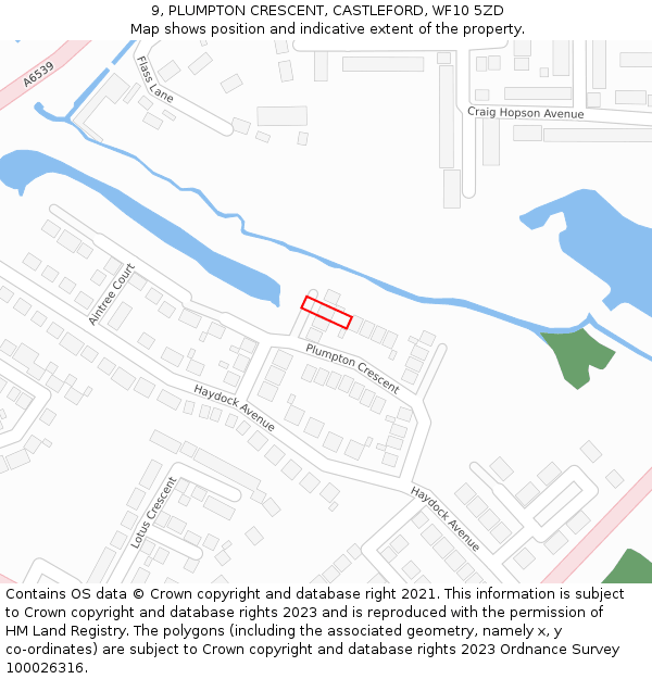 9, PLUMPTON CRESCENT, CASTLEFORD, WF10 5ZD: Location map and indicative extent of plot