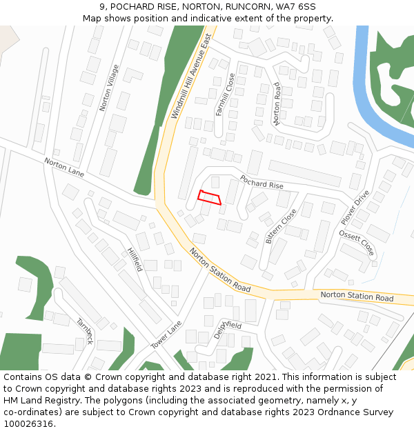 9, POCHARD RISE, NORTON, RUNCORN, WA7 6SS: Location map and indicative extent of plot