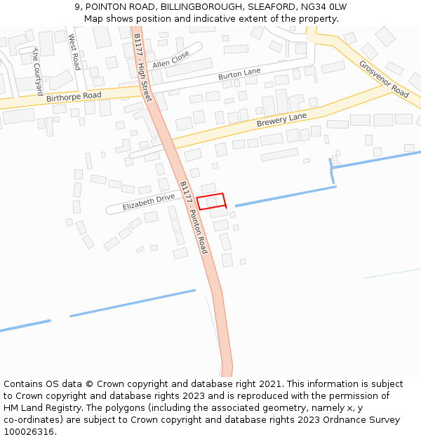 9, POINTON ROAD, BILLINGBOROUGH, SLEAFORD, NG34 0LW: Location map and indicative extent of plot