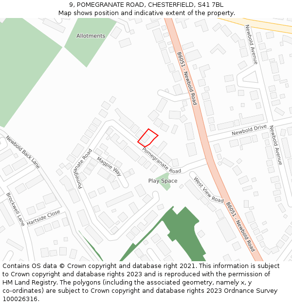 9, POMEGRANATE ROAD, CHESTERFIELD, S41 7BL: Location map and indicative extent of plot