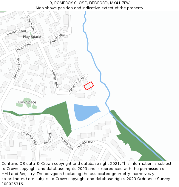 9, POMEROY CLOSE, BEDFORD, MK41 7FW: Location map and indicative extent of plot