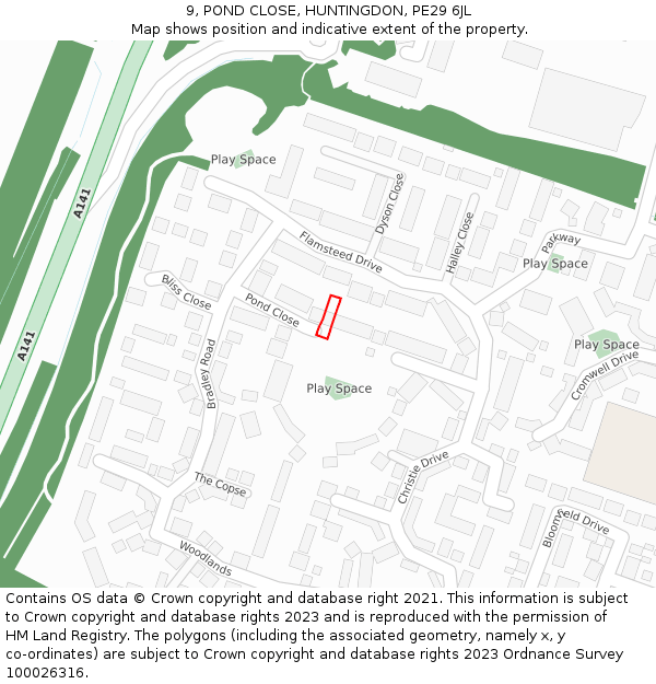 9, POND CLOSE, HUNTINGDON, PE29 6JL: Location map and indicative extent of plot