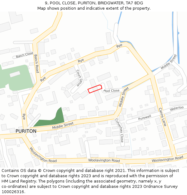 9, POOL CLOSE, PURITON, BRIDGWATER, TA7 8DG: Location map and indicative extent of plot