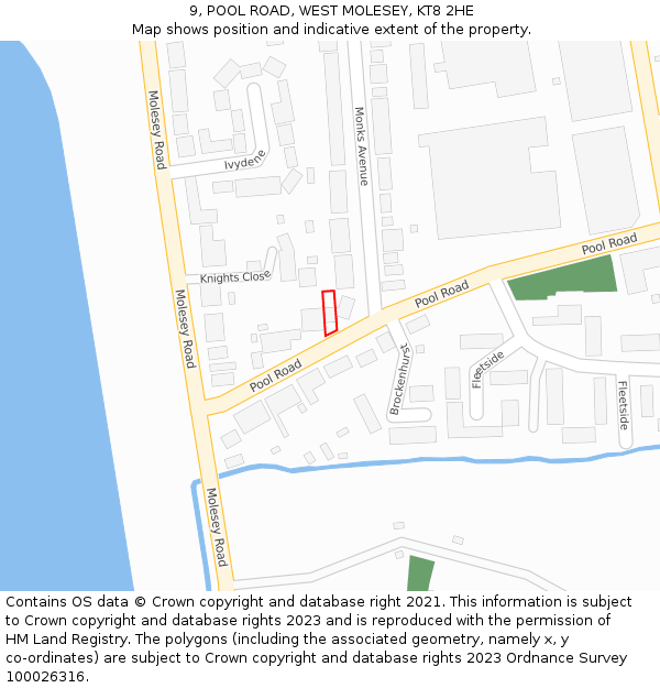 9, POOL ROAD, WEST MOLESEY, KT8 2HE: Location map and indicative extent of plot