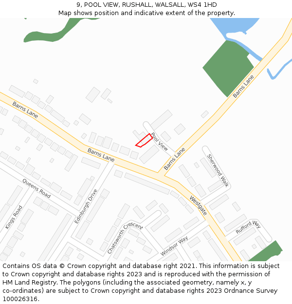 9, POOL VIEW, RUSHALL, WALSALL, WS4 1HD: Location map and indicative extent of plot