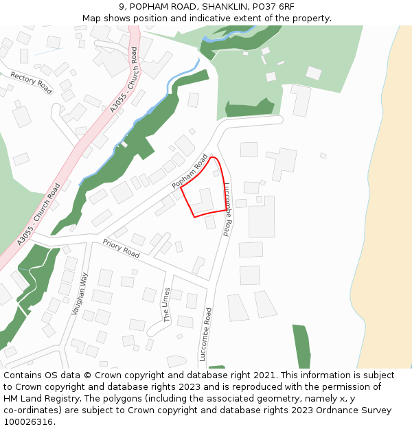9, POPHAM ROAD, SHANKLIN, PO37 6RF: Location map and indicative extent of plot