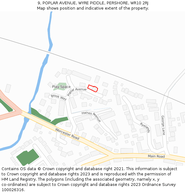 9, POPLAR AVENUE, WYRE PIDDLE, PERSHORE, WR10 2RJ: Location map and indicative extent of plot