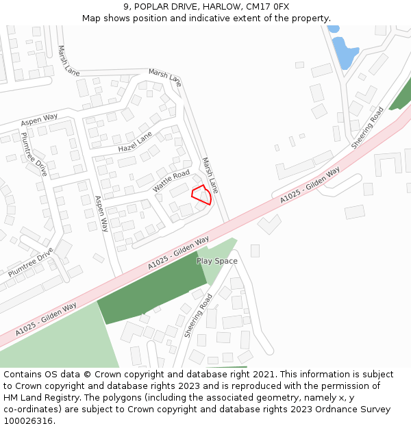 9, POPLAR DRIVE, HARLOW, CM17 0FX: Location map and indicative extent of plot