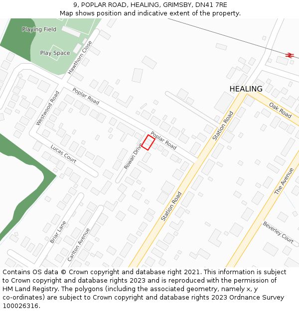 9, POPLAR ROAD, HEALING, GRIMSBY, DN41 7RE: Location map and indicative extent of plot