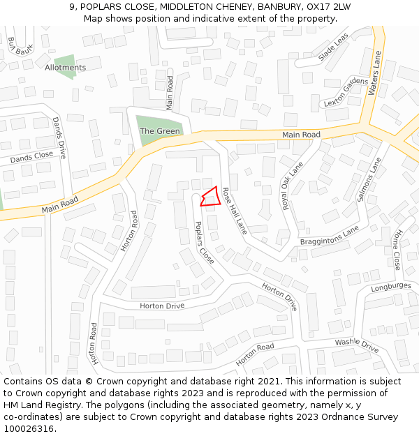 9, POPLARS CLOSE, MIDDLETON CHENEY, BANBURY, OX17 2LW: Location map and indicative extent of plot