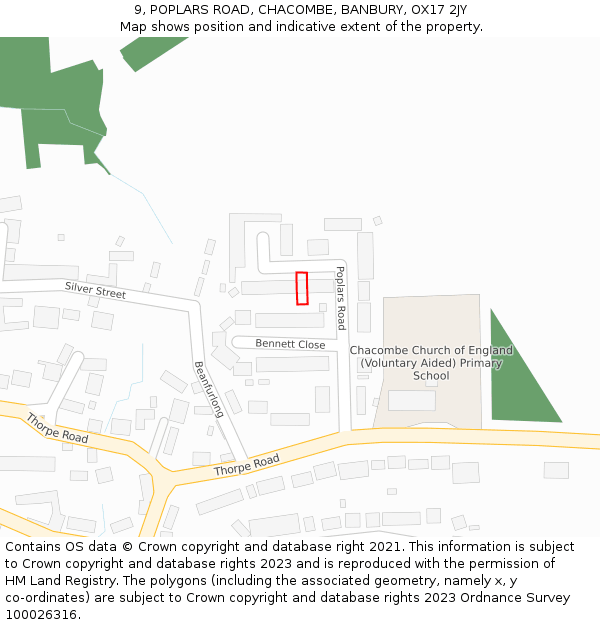 9, POPLARS ROAD, CHACOMBE, BANBURY, OX17 2JY: Location map and indicative extent of plot