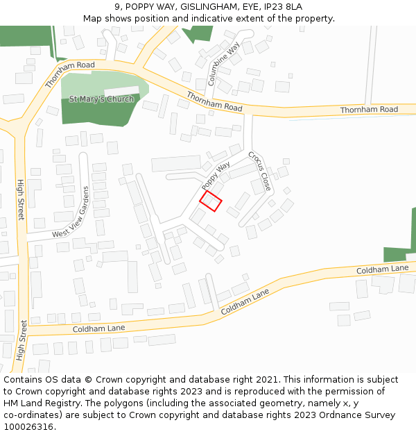 9, POPPY WAY, GISLINGHAM, EYE, IP23 8LA: Location map and indicative extent of plot