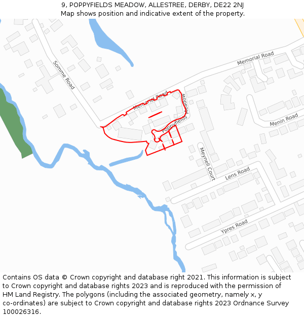9, POPPYFIELDS MEADOW, ALLESTREE, DERBY, DE22 2NJ: Location map and indicative extent of plot