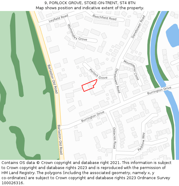 9, PORLOCK GROVE, STOKE-ON-TRENT, ST4 8TN: Location map and indicative extent of plot