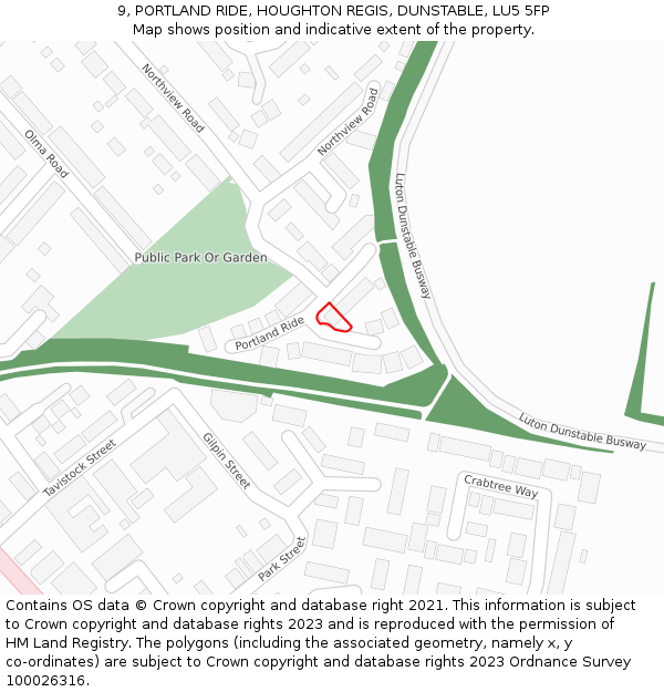 9, PORTLAND RIDE, HOUGHTON REGIS, DUNSTABLE, LU5 5FP: Location map and indicative extent of plot