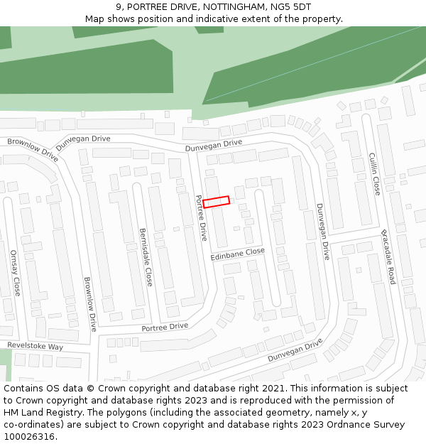 9, PORTREE DRIVE, NOTTINGHAM, NG5 5DT: Location map and indicative extent of plot