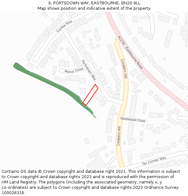 9, PORTSDOWN WAY, EASTBOURNE, BN20 9LL: Location map and indicative extent of plot