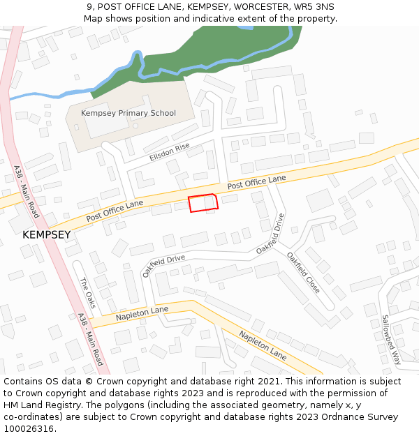 9, POST OFFICE LANE, KEMPSEY, WORCESTER, WR5 3NS: Location map and indicative extent of plot