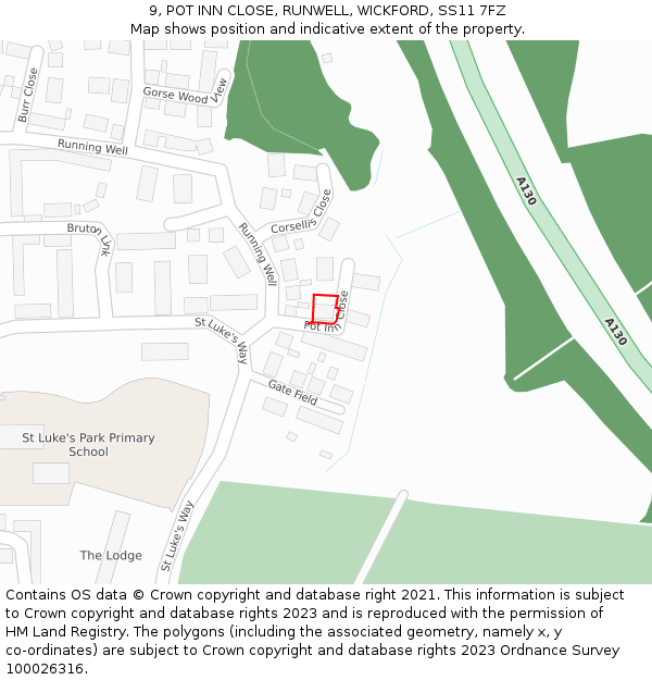 9, POT INN CLOSE, RUNWELL, WICKFORD, SS11 7FZ: Location map and indicative extent of plot