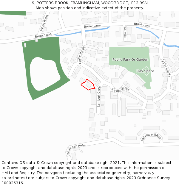 9, POTTERS BROOK, FRAMLINGHAM, WOODBRIDGE, IP13 9SN: Location map and indicative extent of plot