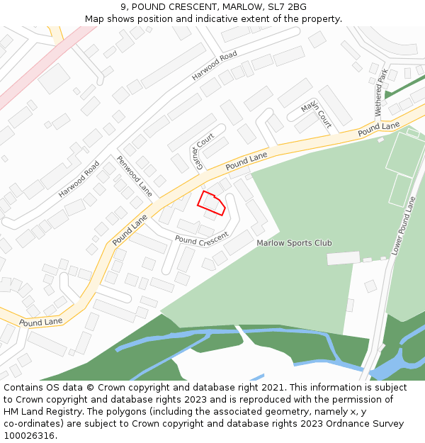 9, POUND CRESCENT, MARLOW, SL7 2BG: Location map and indicative extent of plot