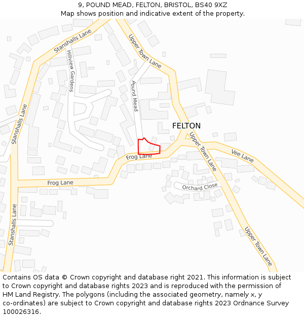 9, POUND MEAD, FELTON, BRISTOL, BS40 9XZ: Location map and indicative extent of plot