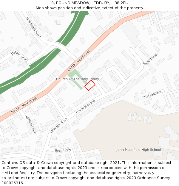 9, POUND MEADOW, LEDBURY, HR8 2EU: Location map and indicative extent of plot