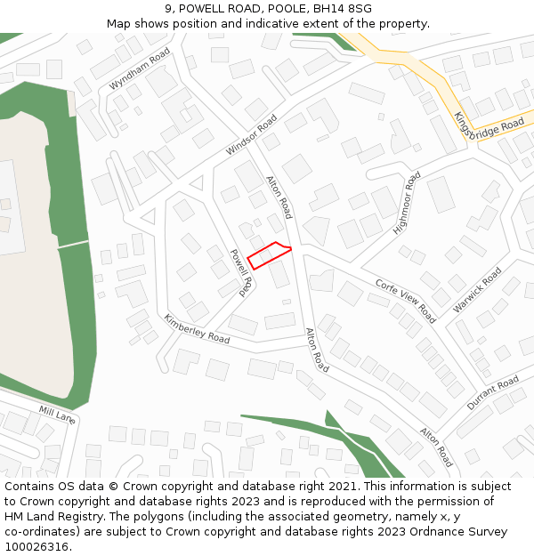 9, POWELL ROAD, POOLE, BH14 8SG: Location map and indicative extent of plot