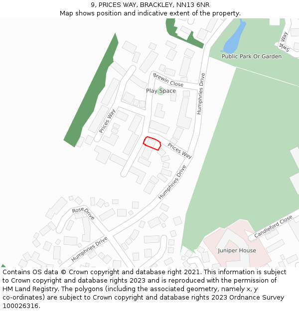 9, PRICES WAY, BRACKLEY, NN13 6NR: Location map and indicative extent of plot