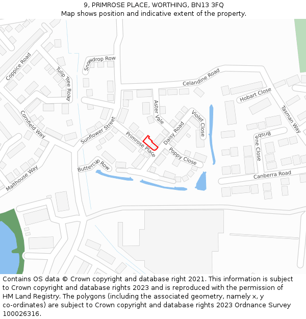 9, PRIMROSE PLACE, WORTHING, BN13 3FQ: Location map and indicative extent of plot