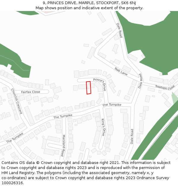 9, PRINCES DRIVE, MARPLE, STOCKPORT, SK6 6NJ: Location map and indicative extent of plot