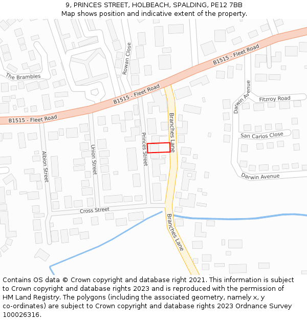 9, PRINCES STREET, HOLBEACH, SPALDING, PE12 7BB: Location map and indicative extent of plot