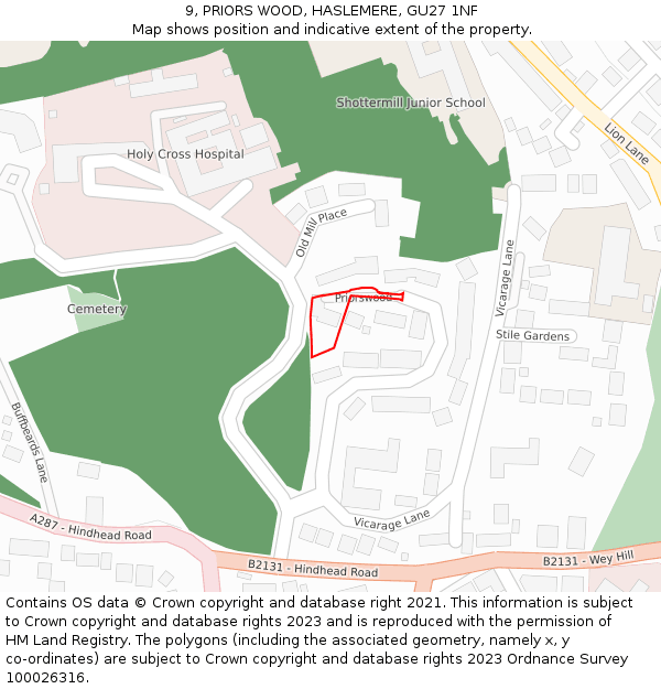 9, PRIORS WOOD, HASLEMERE, GU27 1NF: Location map and indicative extent of plot