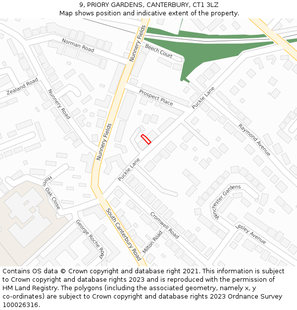 9, PRIORY GARDENS, CANTERBURY, CT1 3LZ: Location map and indicative extent of plot