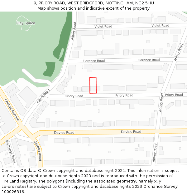 9, PRIORY ROAD, WEST BRIDGFORD, NOTTINGHAM, NG2 5HU: Location map and indicative extent of plot