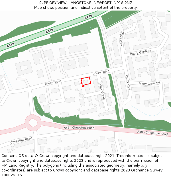 9, PRIORY VIEW, LANGSTONE, NEWPORT, NP18 2NZ: Location map and indicative extent of plot