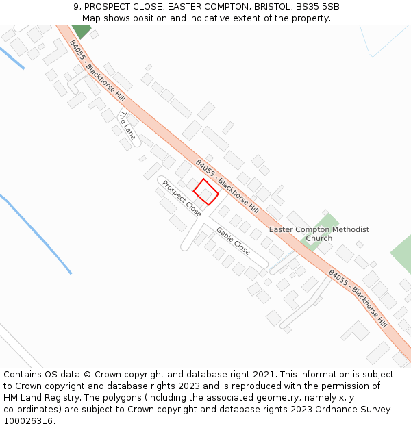 9, PROSPECT CLOSE, EASTER COMPTON, BRISTOL, BS35 5SB: Location map and indicative extent of plot