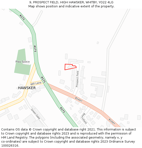 9, PROSPECT FIELD, HIGH HAWSKER, WHITBY, YO22 4LG: Location map and indicative extent of plot