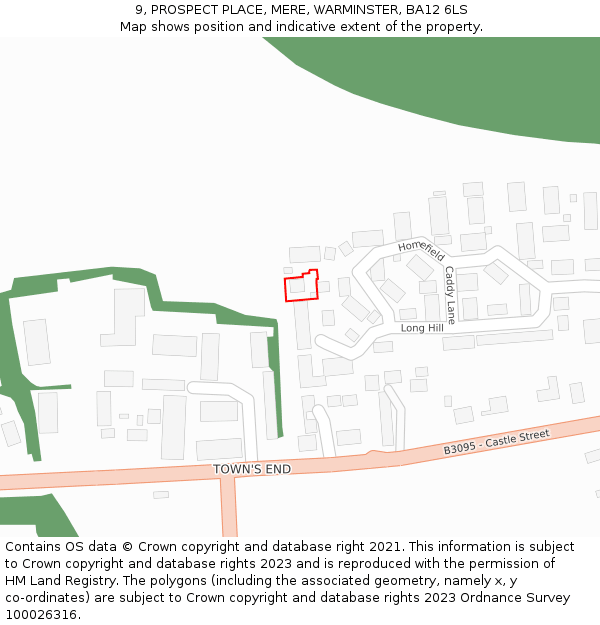 9, PROSPECT PLACE, MERE, WARMINSTER, BA12 6LS: Location map and indicative extent of plot