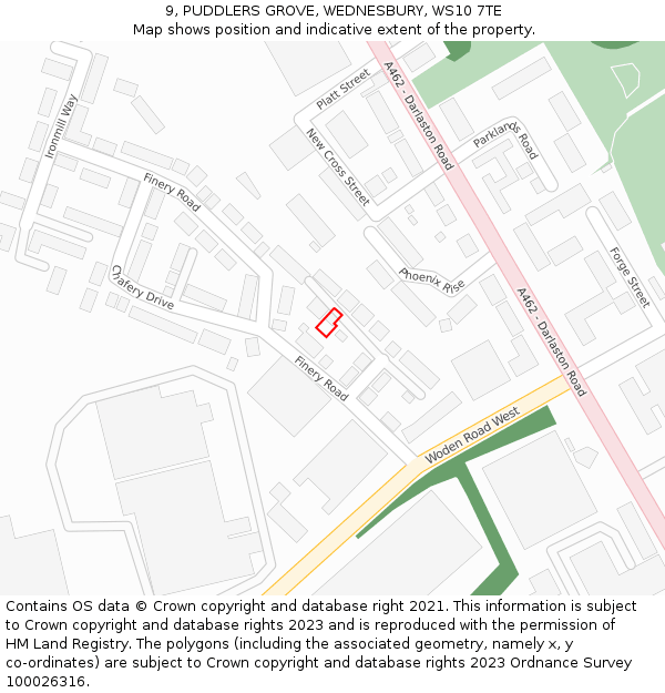 9, PUDDLERS GROVE, WEDNESBURY, WS10 7TE: Location map and indicative extent of plot