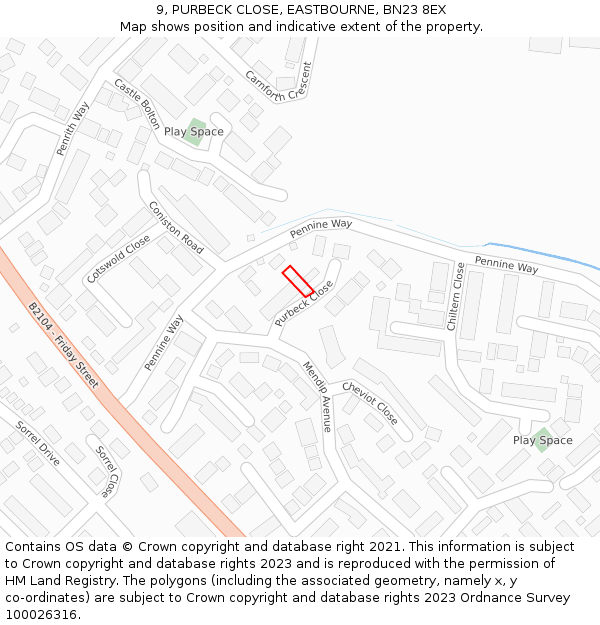 9, PURBECK CLOSE, EASTBOURNE, BN23 8EX: Location map and indicative extent of plot