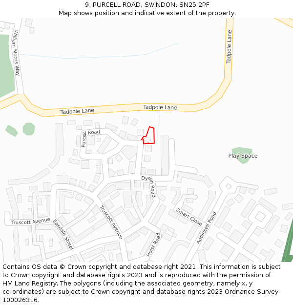 9, PURCELL ROAD, SWINDON, SN25 2PF: Location map and indicative extent of plot