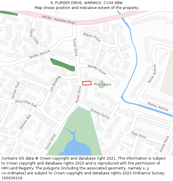 9, PURSER DRIVE, WARWICK, CV34 6BW: Location map and indicative extent of plot