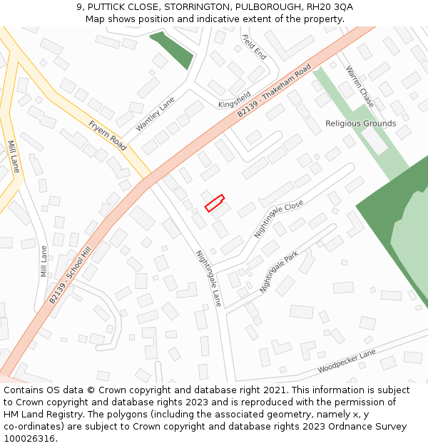 9, PUTTICK CLOSE, STORRINGTON, PULBOROUGH, RH20 3QA: Location map and indicative extent of plot