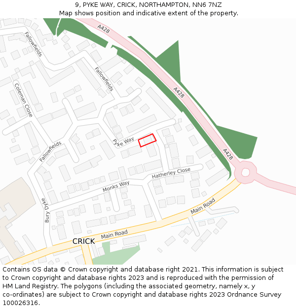 9, PYKE WAY, CRICK, NORTHAMPTON, NN6 7NZ: Location map and indicative extent of plot