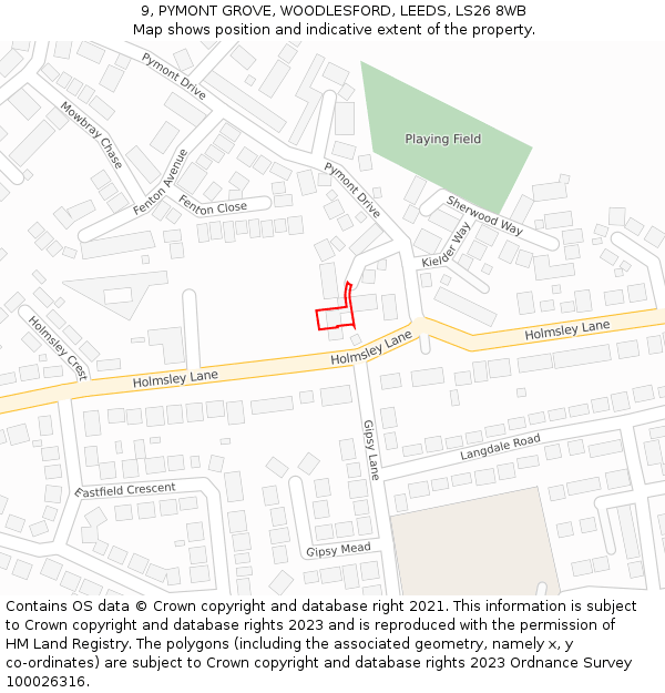 9, PYMONT GROVE, WOODLESFORD, LEEDS, LS26 8WB: Location map and indicative extent of plot