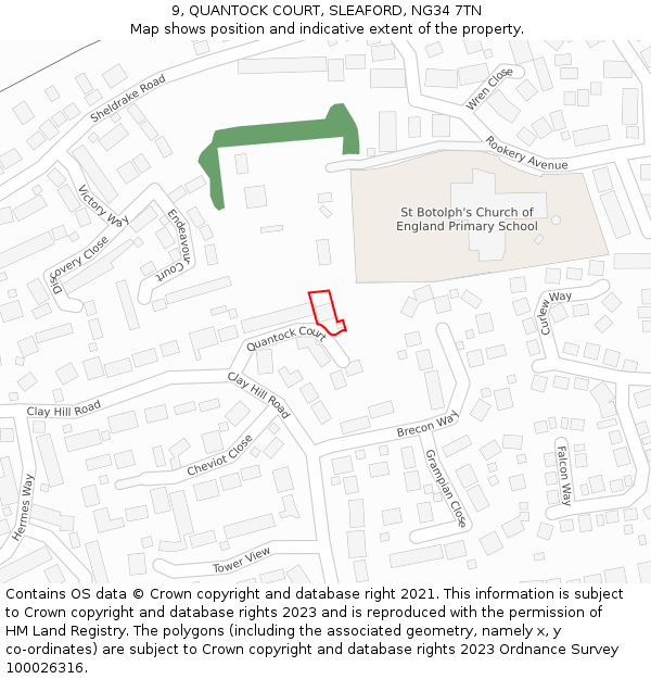 9, QUANTOCK COURT, SLEAFORD, NG34 7TN: Location map and indicative extent of plot